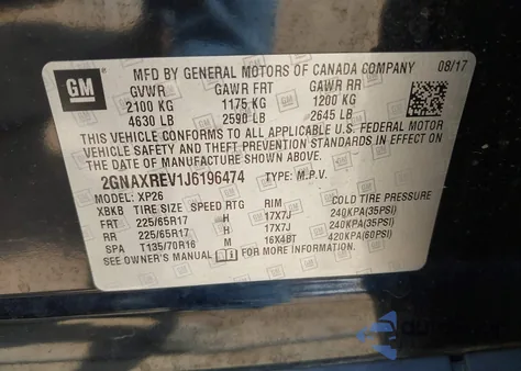 2018 Chevrolet Equinox Ls из США, поврежденный, VIN 2GNAXREV1J6196474